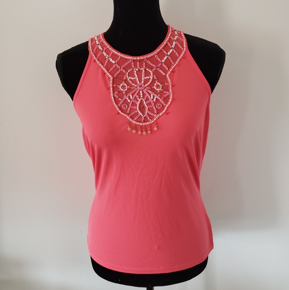 Coral halter with decorative neckline NWT
